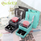 1 Rose Gift Box Artificial Flower Box+Carry Bag Ring Jewelry Storage Box Christmas Valentine's Day Mom Wedding Girlfriend Gifts - Femlinza