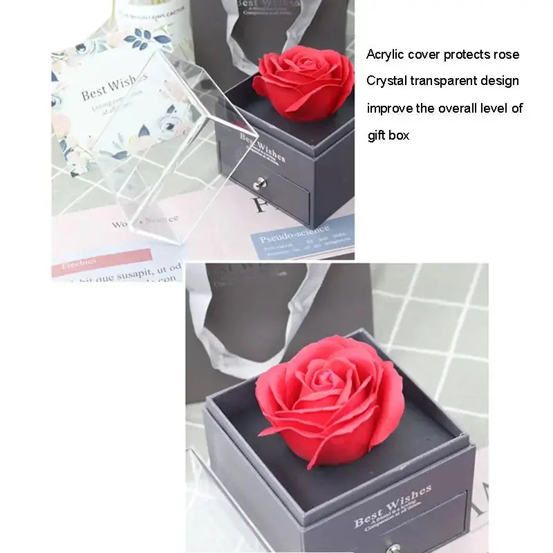1 Rose Gift Box Artificial Flower Box+Carry Bag Ring Jewelry Storage Box Christmas Valentine's Day Mom Wedding Girlfriend Gifts - Femlinza