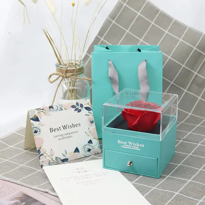 1 Rose Gift Box Artificial Flower Box+Carry Bag Ring Jewelry Storage Box Christmas Valentine's Day Mom Wedding Girlfriend Gifts - Femlinza