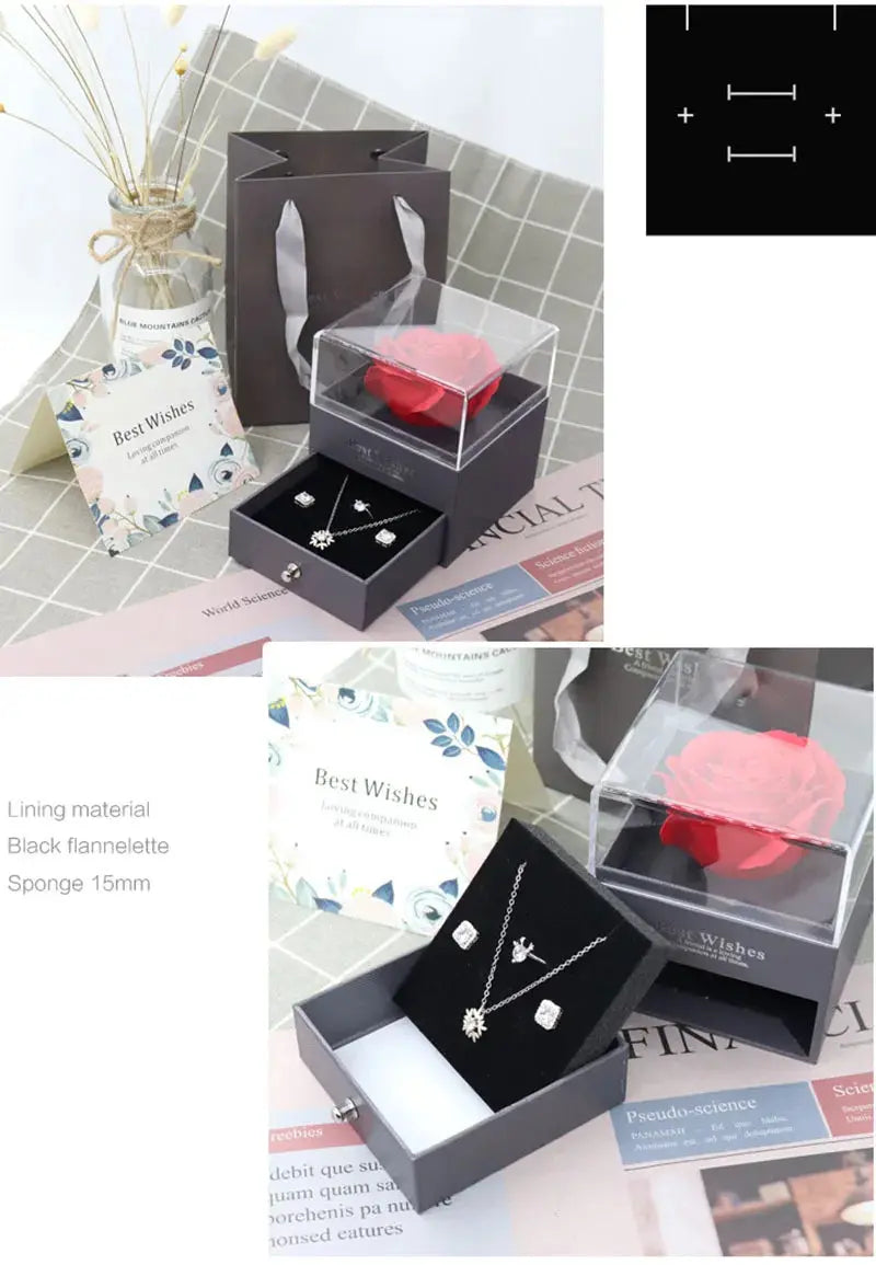 1 Rose Gift Box Artificial Flower Box+Carry Bag Ring Jewelry Storage Box Christmas Valentine's Day Mom Wedding Girlfriend Gifts - Femlinza