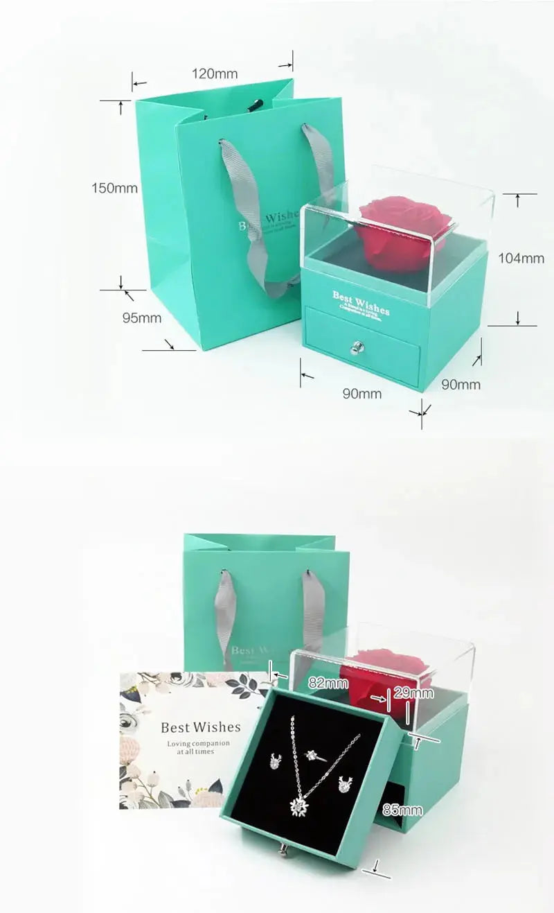 1 Rose Gift Box Artificial Flower Box+Carry Bag Ring Jewelry Storage Box Christmas Valentine's Day Mom Wedding Girlfriend Gifts - Femlinza