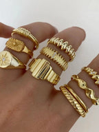 10-Piece 18K Gold-Plated Geometric Ring - Femlinza