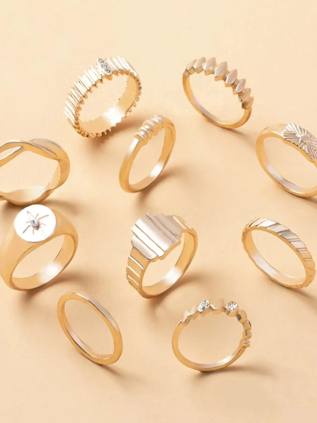 10-Piece 18K Gold-Plated Geometric Ring - Femlinza