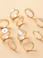 10-Piece 18K Gold-Plated Geometric Ring - Femlinza