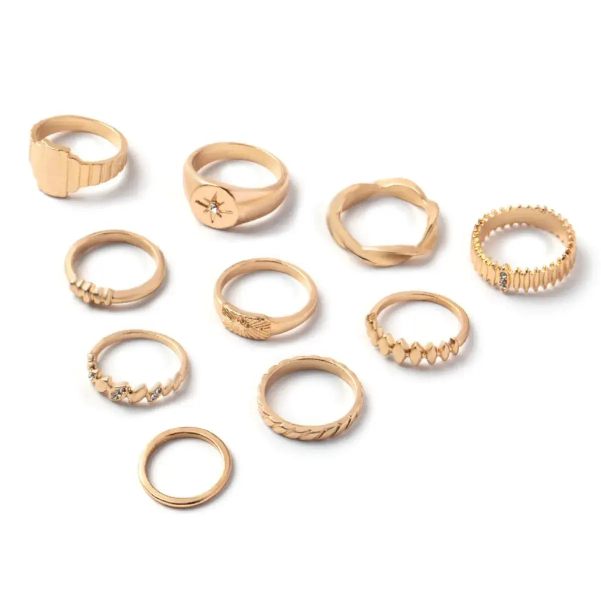 10-Piece 18K Gold-Plated Geometric Ring - Femlinza