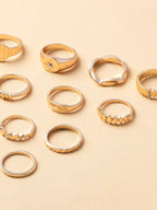 10-Piece 18K Gold-Plated Geometric Ring - Femlinza