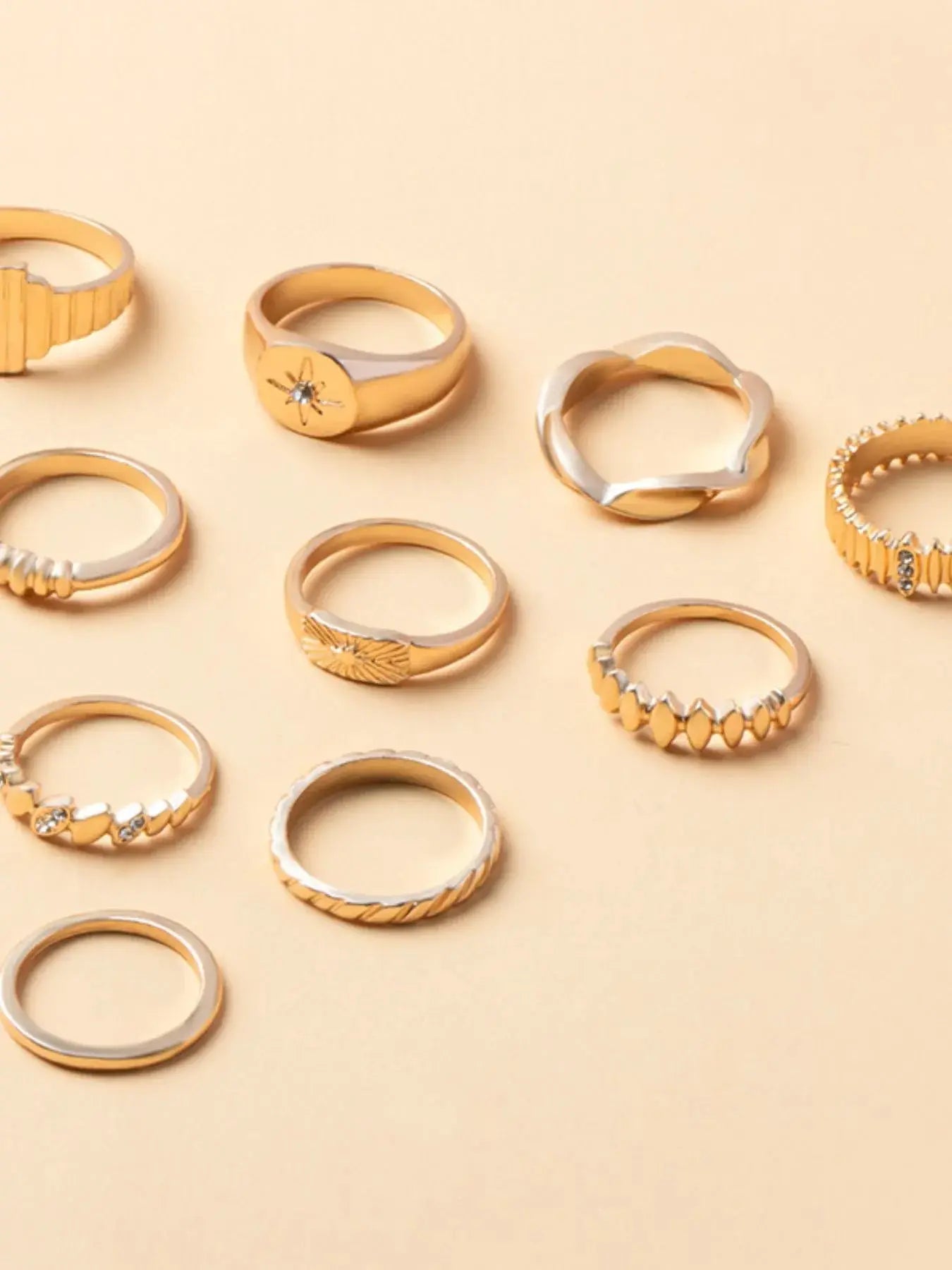 10-Piece 18K Gold-Plated Geometric Ring - Femlinza