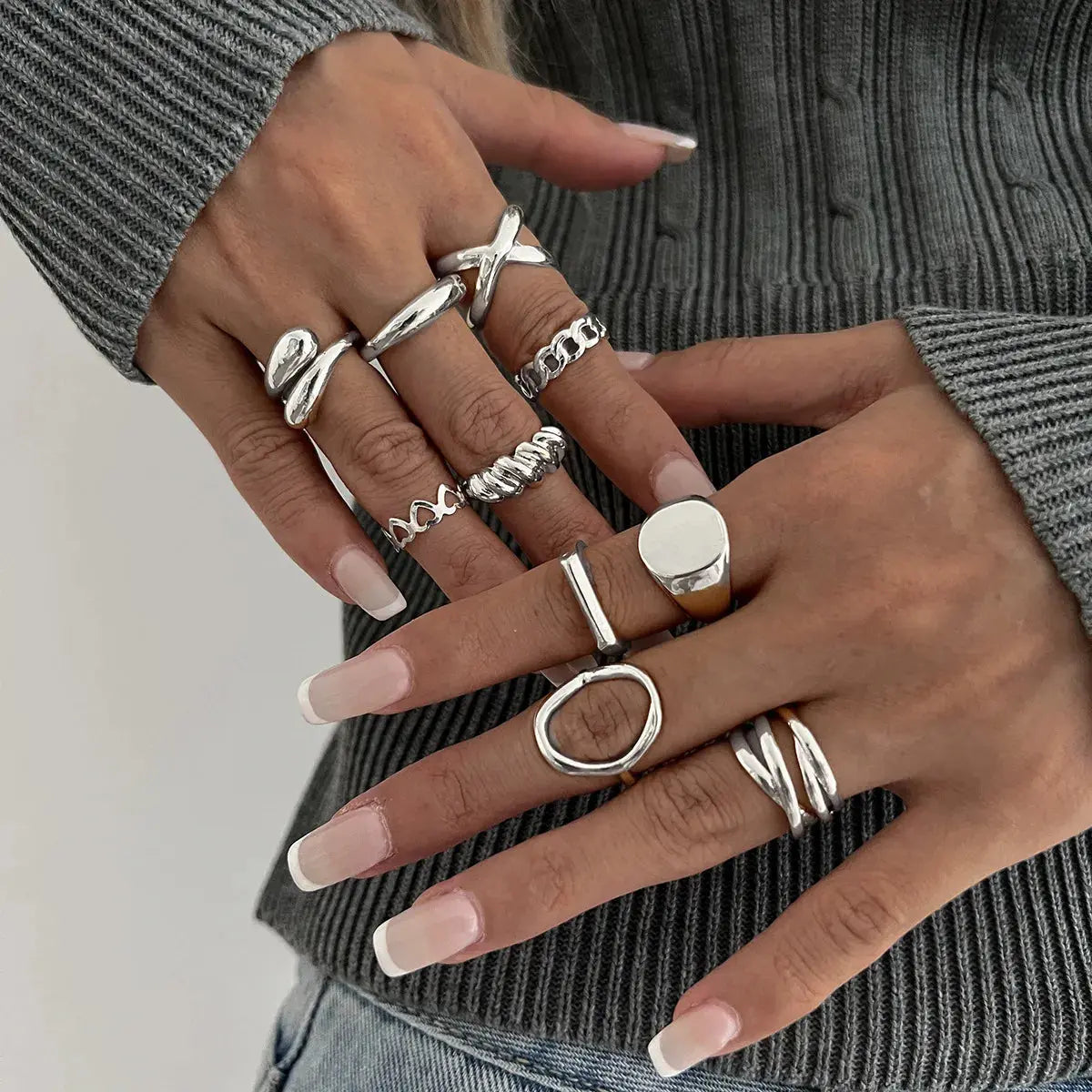 10-Piece Alloy Geometric Ring - Femlinza