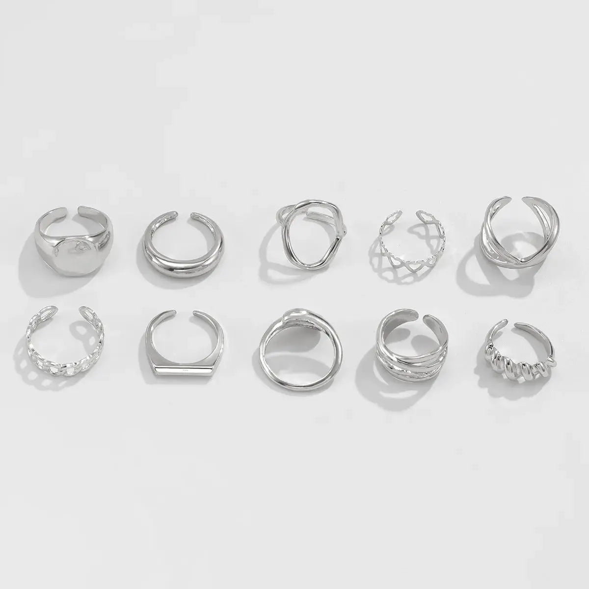 10-Piece Alloy Geometric Ring - Femlinza