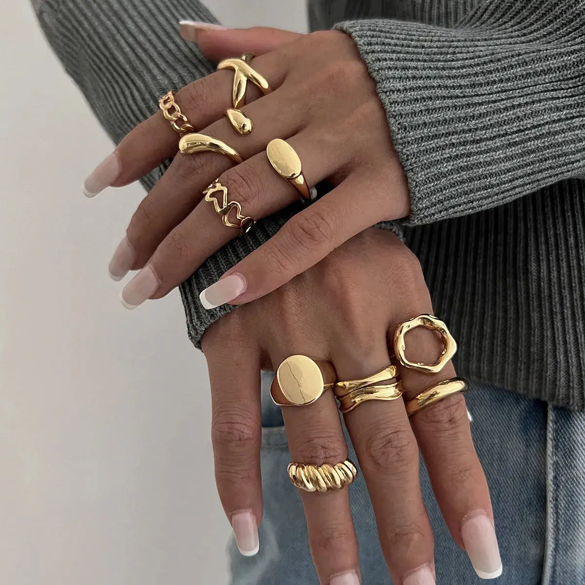 10-Piece Alloy Geometric Ring - Femlinza