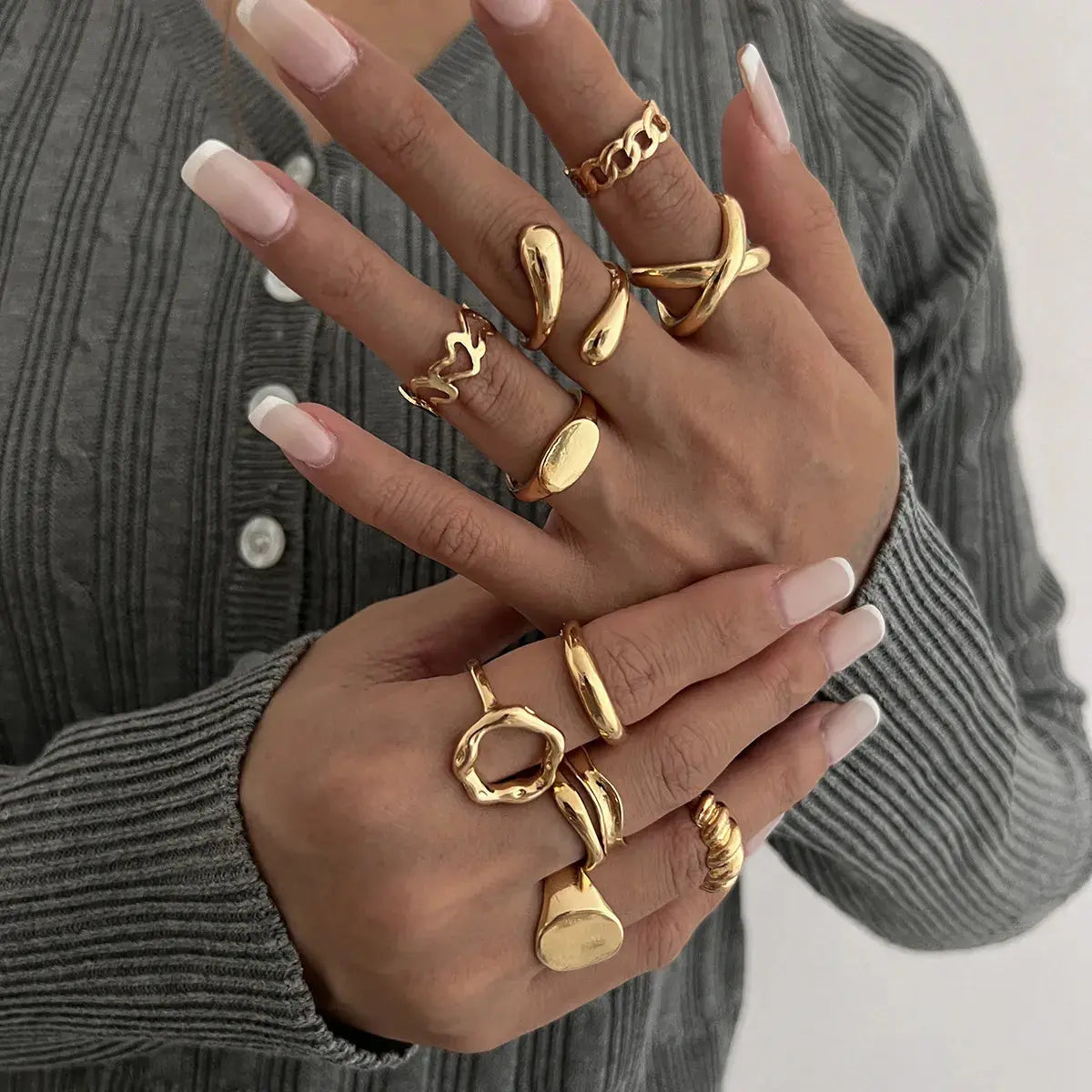 10-Piece Alloy Geometric Ring - Femlinza
