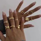 10-Piece Alloy Geometric Ring - Femlinza