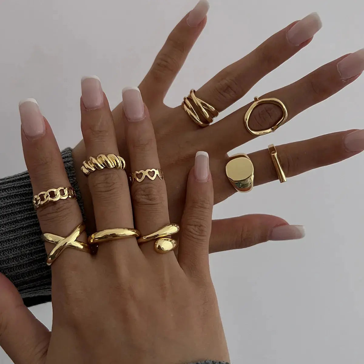 10-Piece Alloy Geometric Ring - Femlinza
