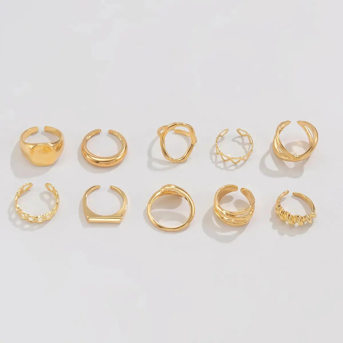 10-Piece Alloy Geometric Ring - Femlinza