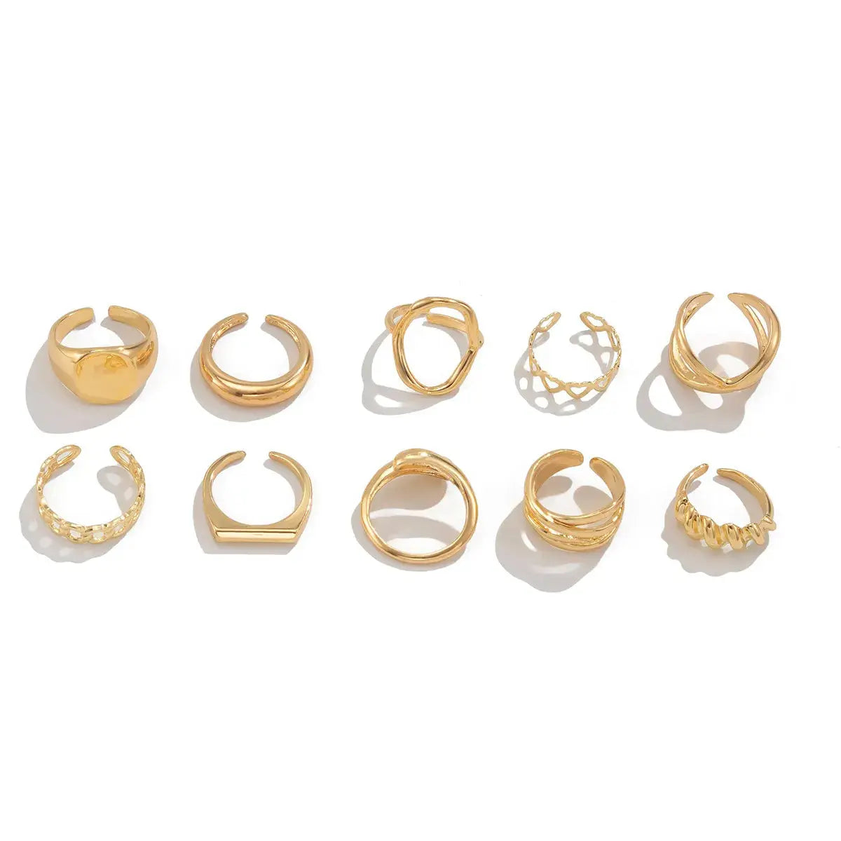 10-Piece Alloy Geometric Ring - Femlinza