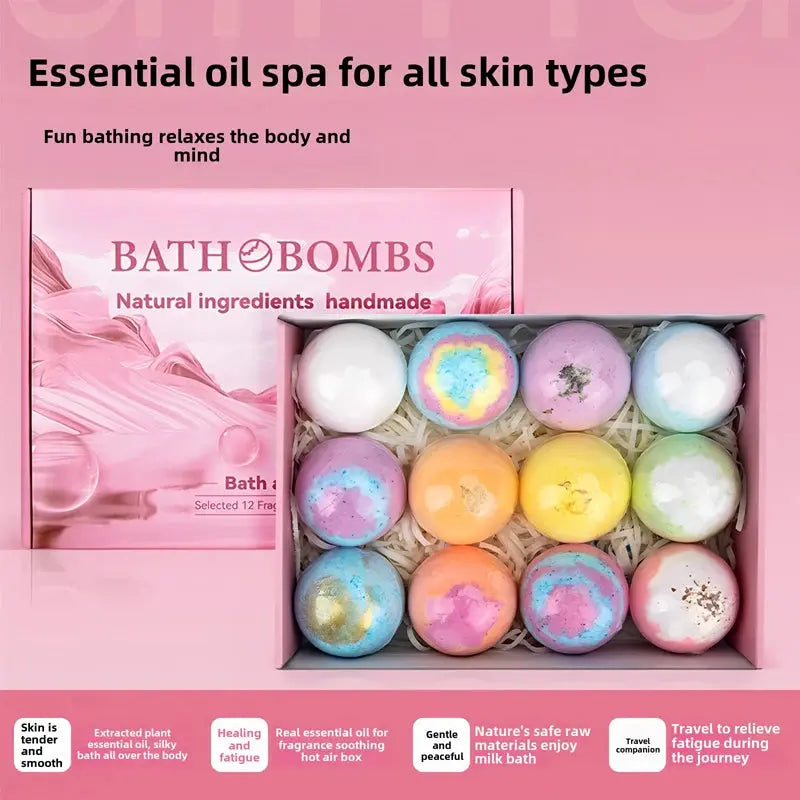 12pcs bath bomb gift box body care spa bathtub suitable for women and men, rich in essential oils to moisturize dry skin - Femlinza
