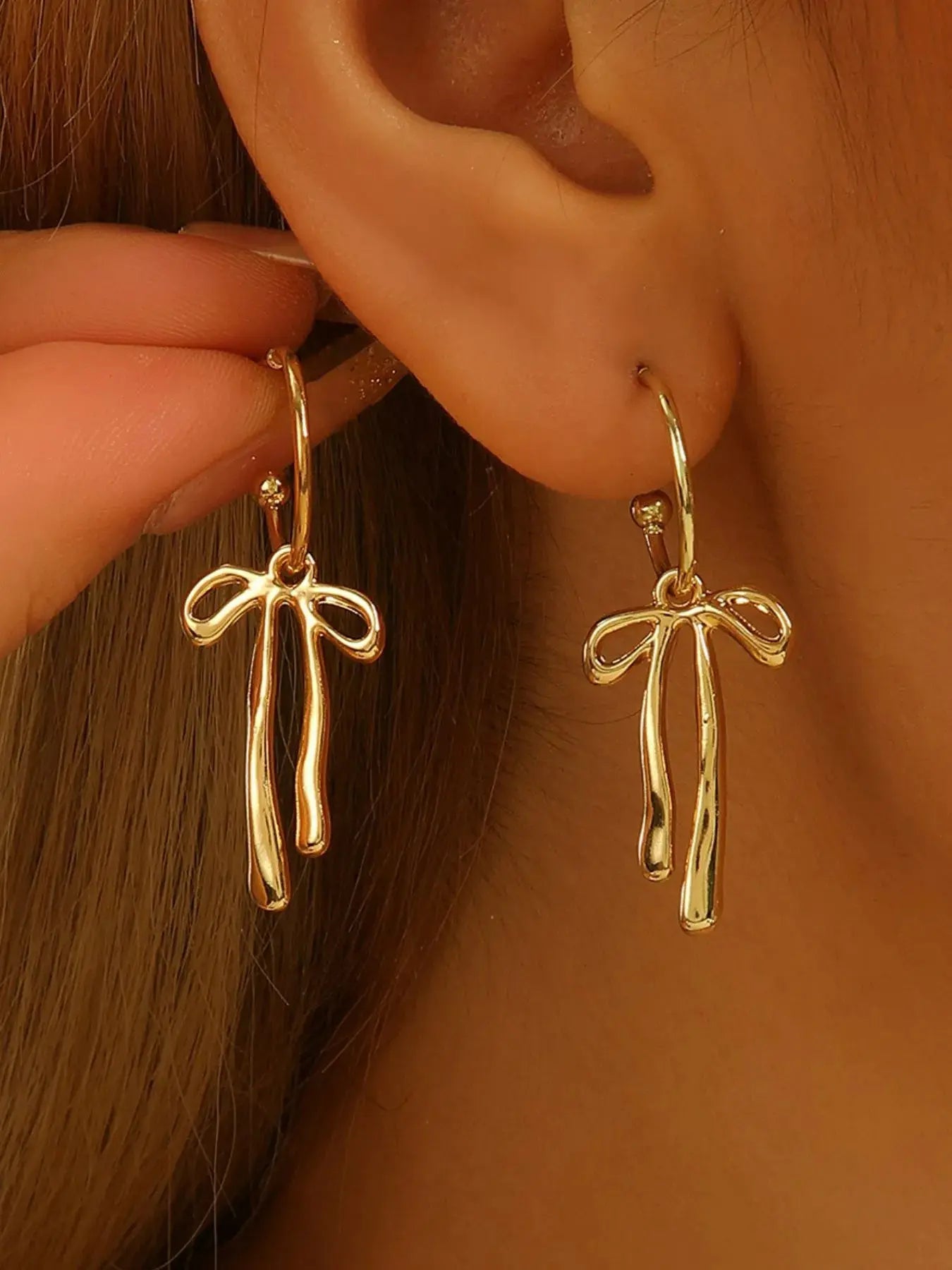 18K Gold-Plated Bow Tie Drop Earrings - Femlinza