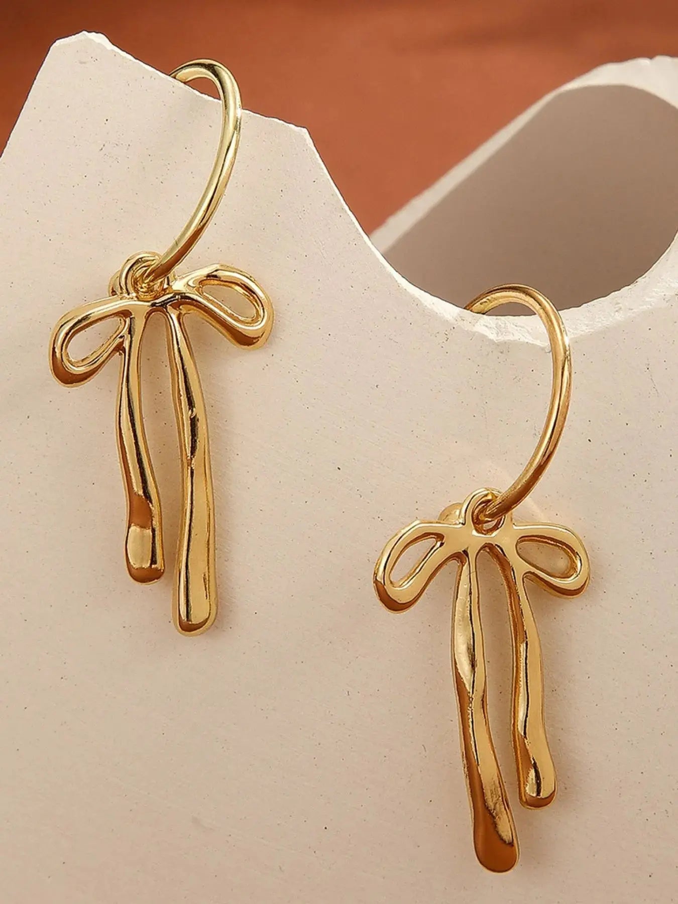 18K Gold-Plated Bow Tie Drop Earrings - Femlinza