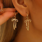 18K Gold-Plated Bow Tie Drop Earrings - Femlinza