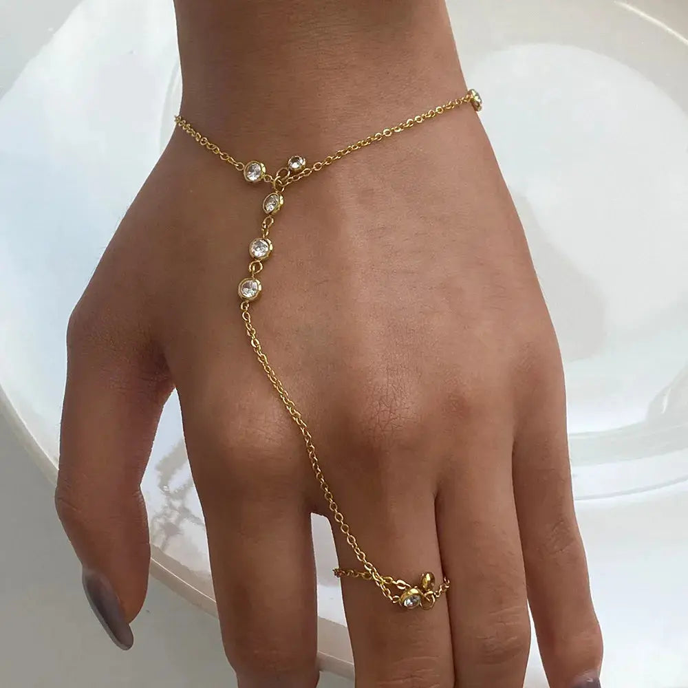 18K Gold-Plated Inlaid Rhinestone Chain Bracelet - Femlinza