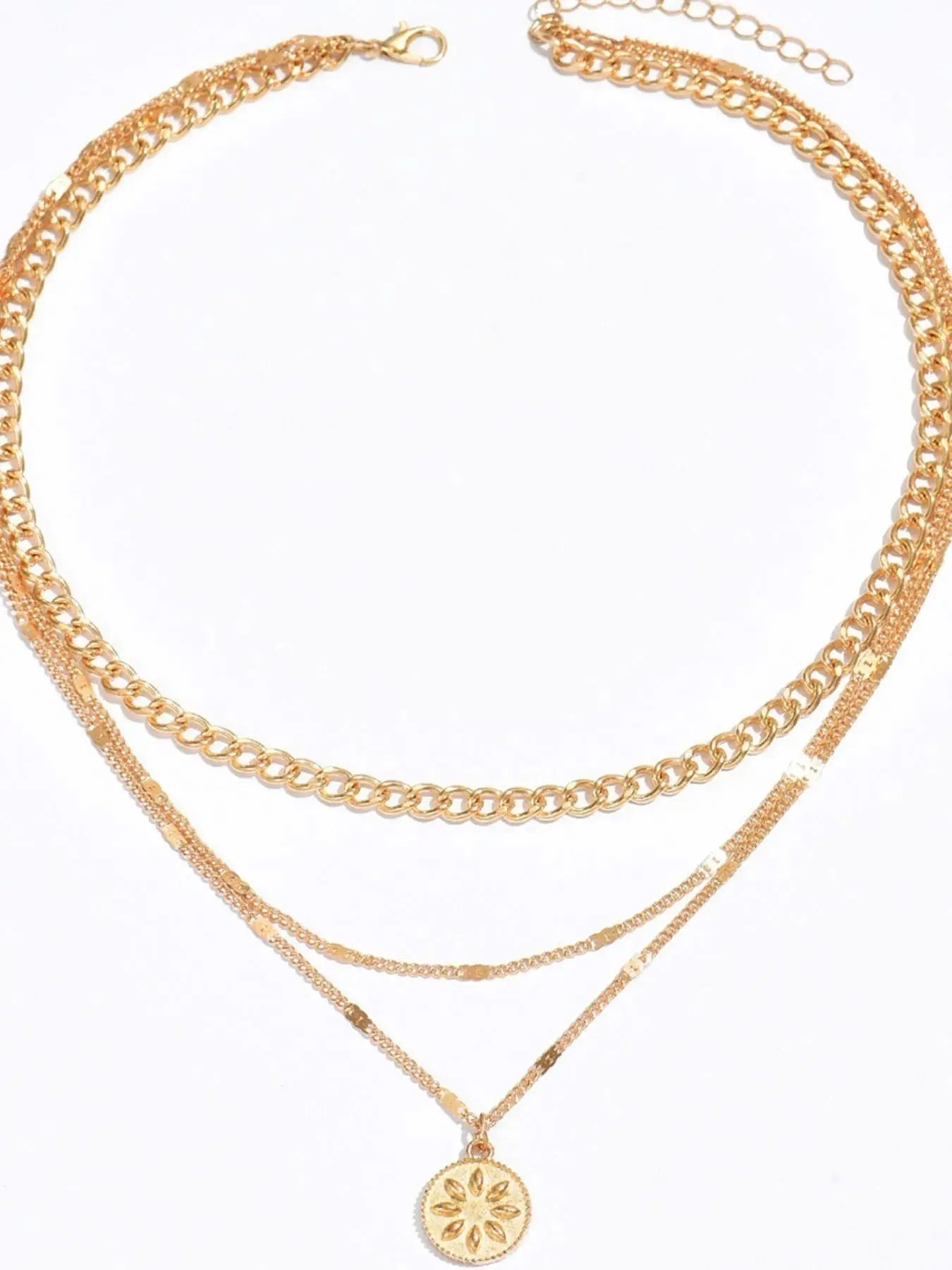 18K Gold-Plated Layered Necklace with Sun Medallion Pendant - Femlinza