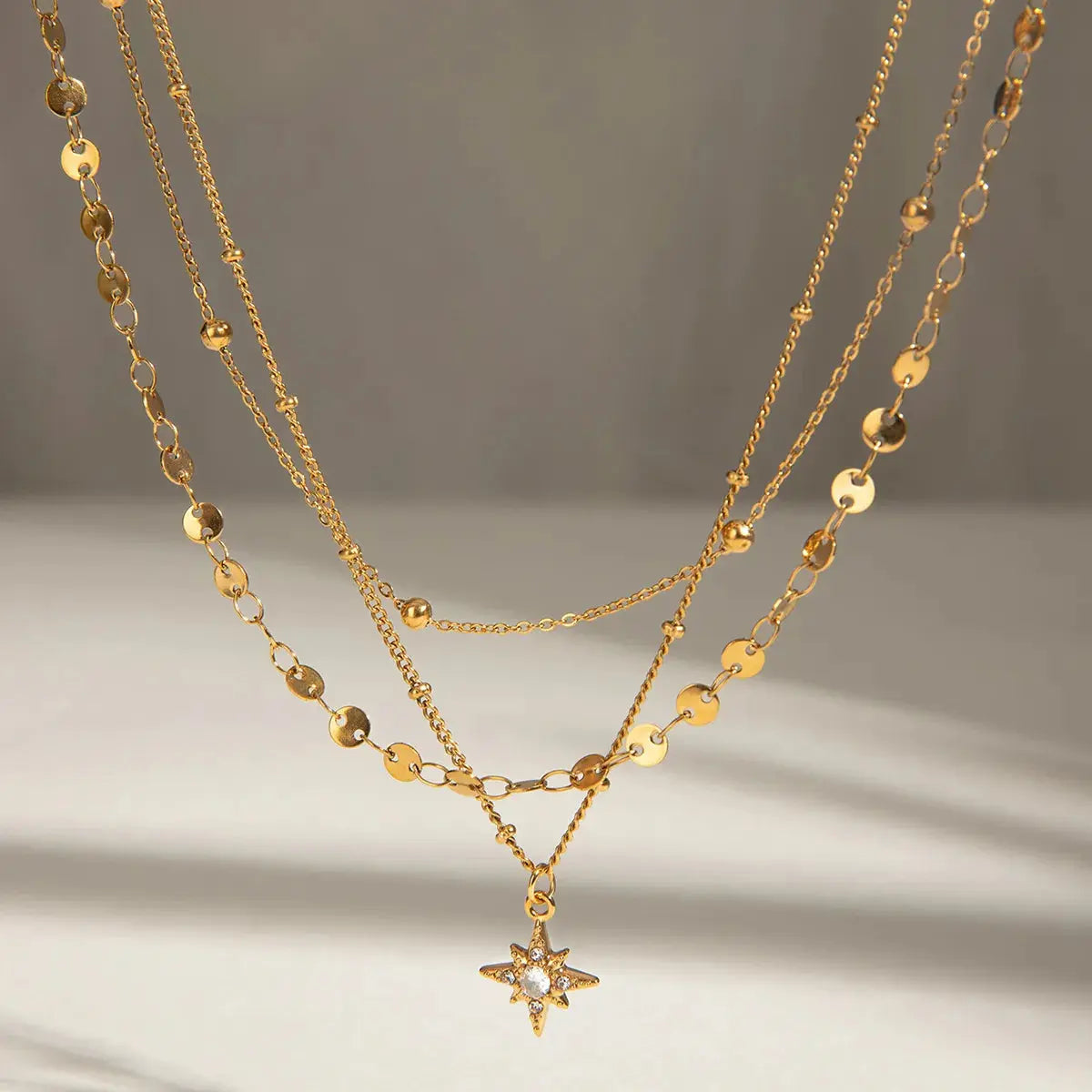 18K Gold-Plated Layered Star Pendant Necklace - Femlinza