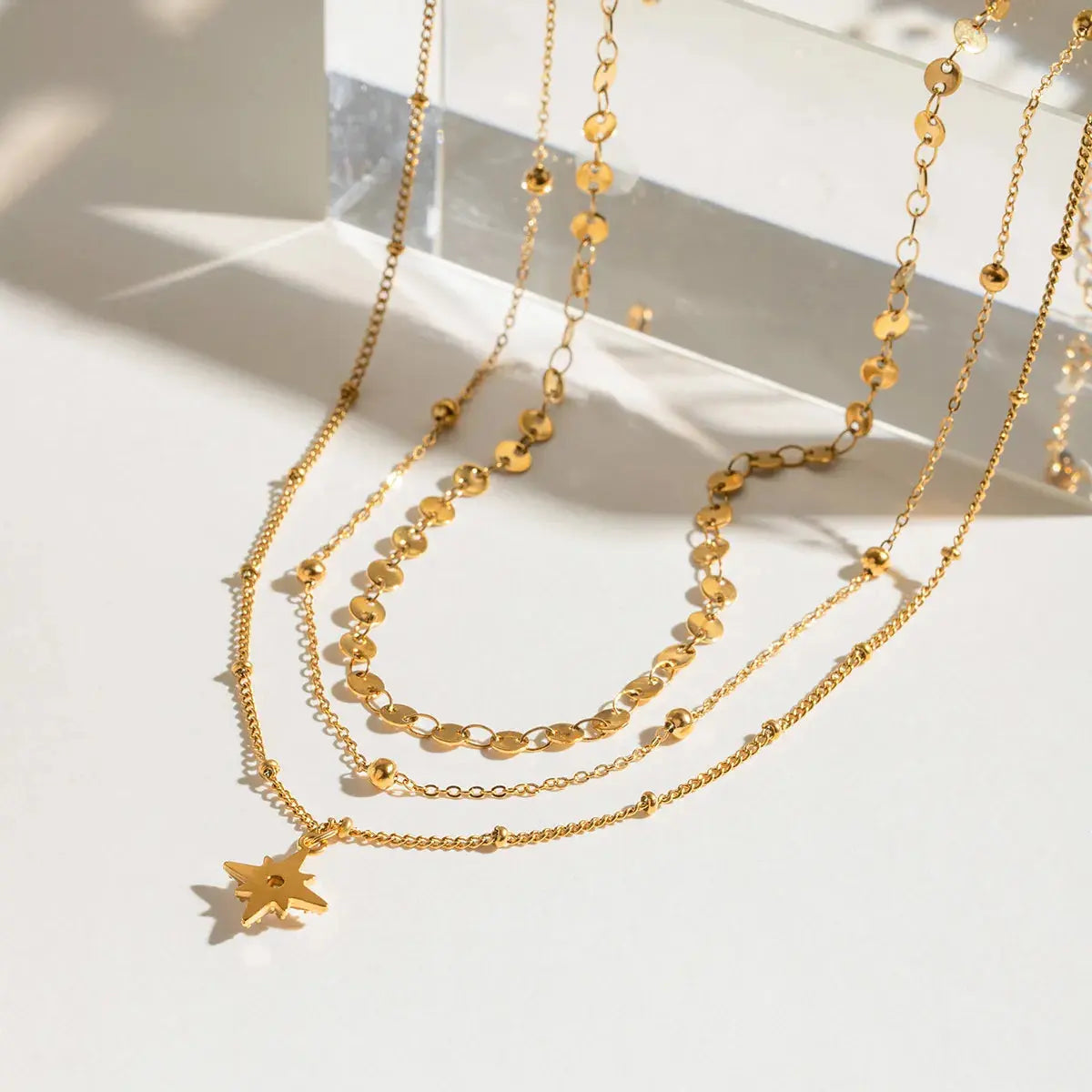 18K Gold-Plated Layered Star Pendant Necklace - Femlinza