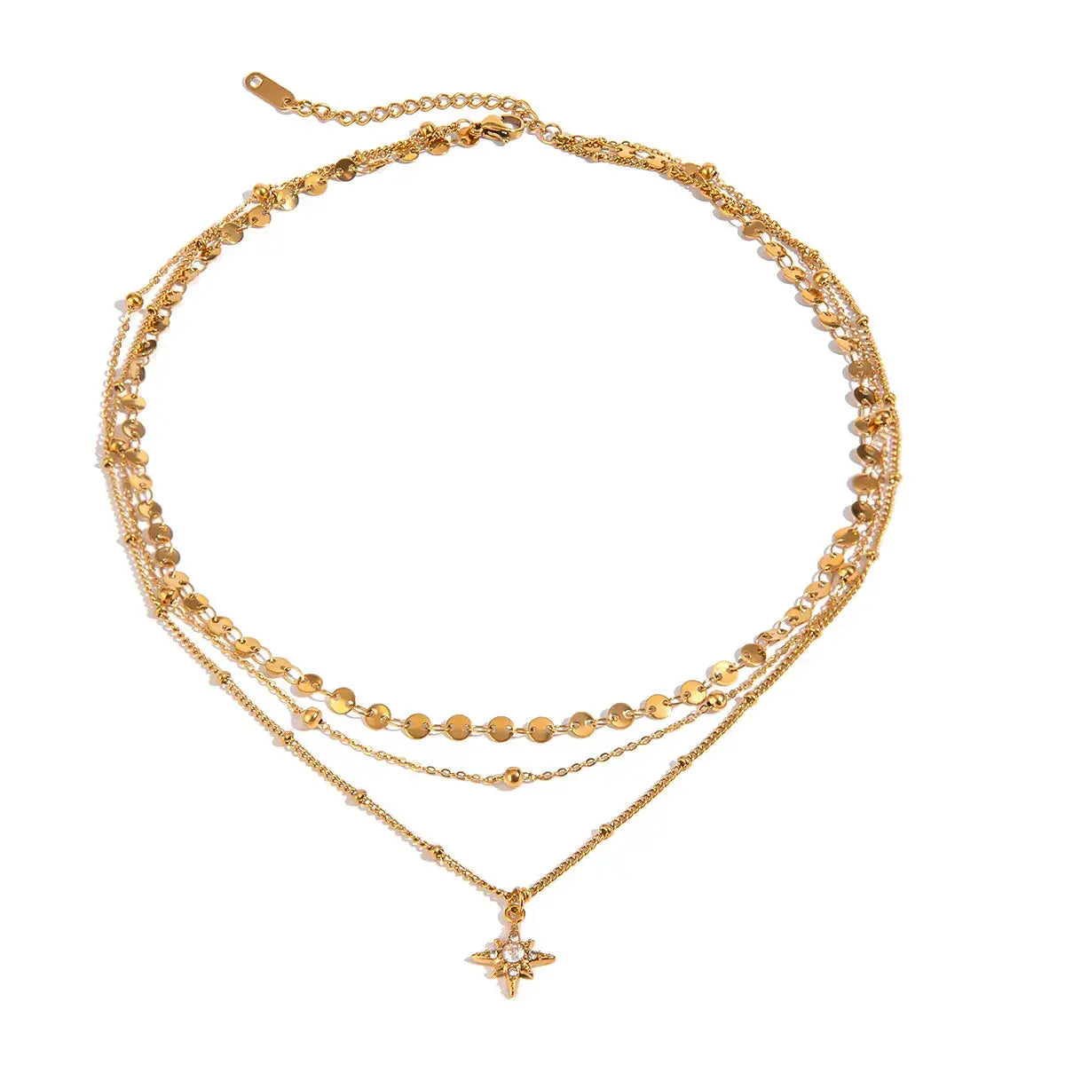 18K Gold-Plated Layered Star Pendant Necklace - Femlinza
