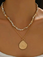 18K Gold-Plated Shell Layered Shell Pendant Necklace - Femlinza