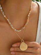 18K Gold-Plated Shell Layered Shell Pendant Necklace - Femlinza