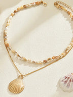 18K Gold-Plated Shell Layered Shell Pendant Necklace - Femlinza