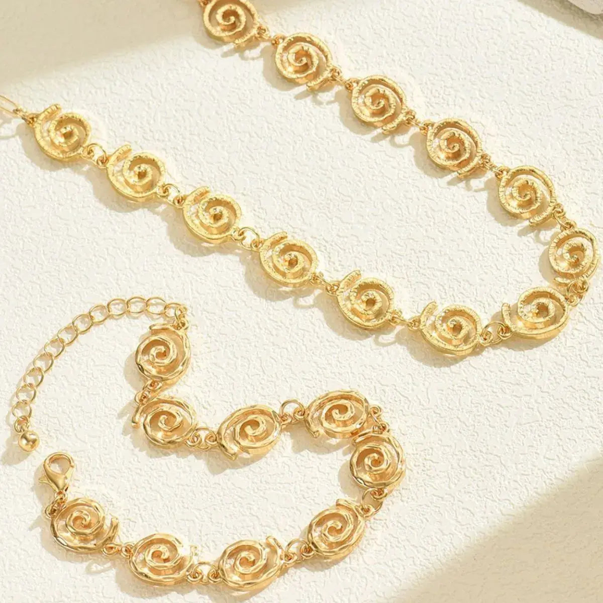 18K Gold-Plated Spiral Neclace and Bracelet Jewelry Set - Femlinza