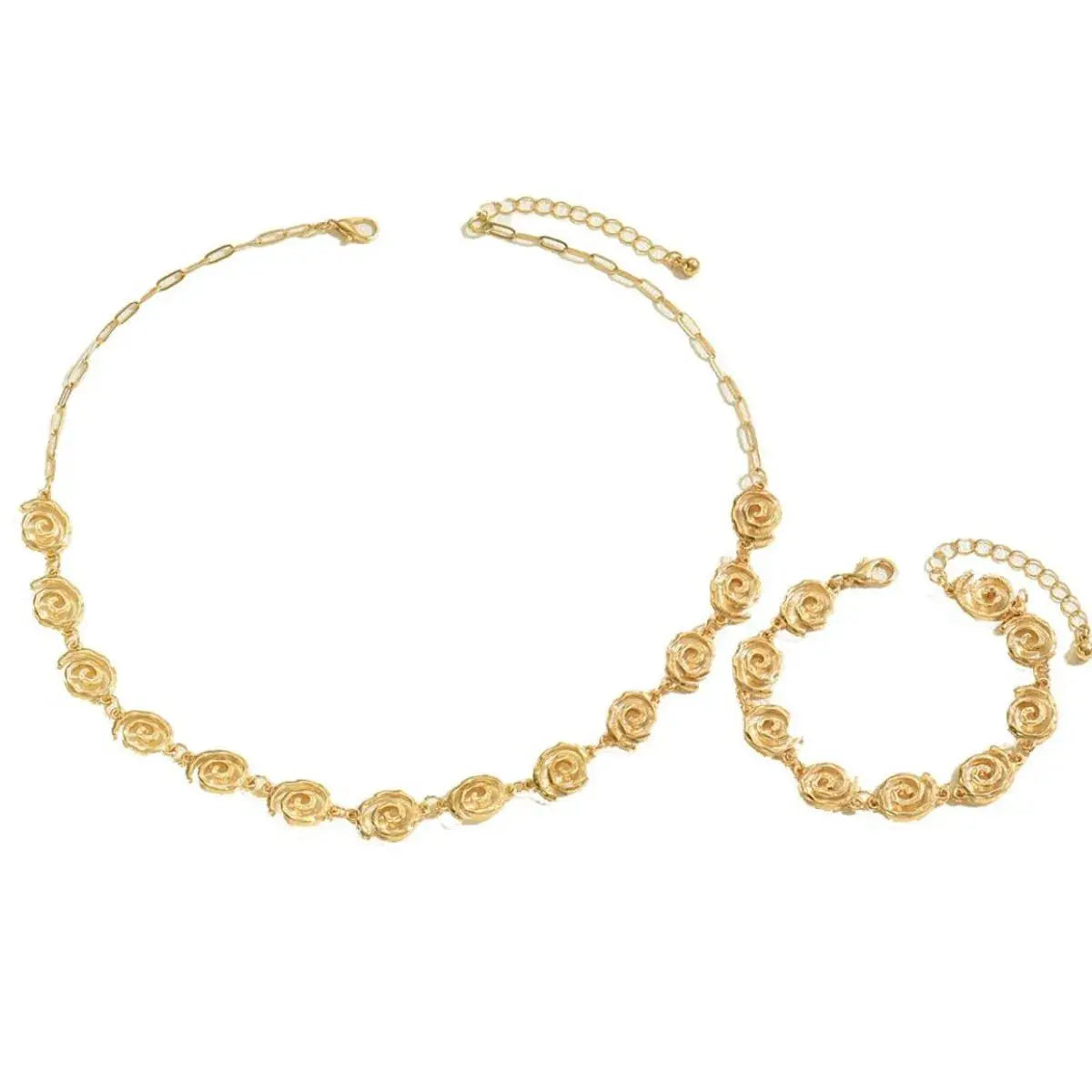 18K Gold-Plated Spiral Neclace and Bracelet Jewelry Set - Femlinza