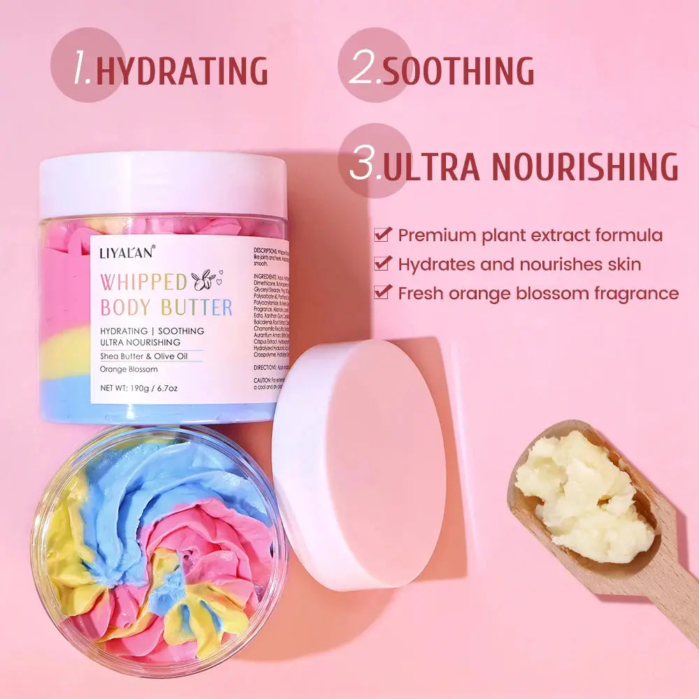 190g Rainbow Whipped Body Butter Skin Brighten Nourishing Hydrating Vegan Shea Butter Olive Oil Moisturizing Smooth Skin Dryness - Femlinza