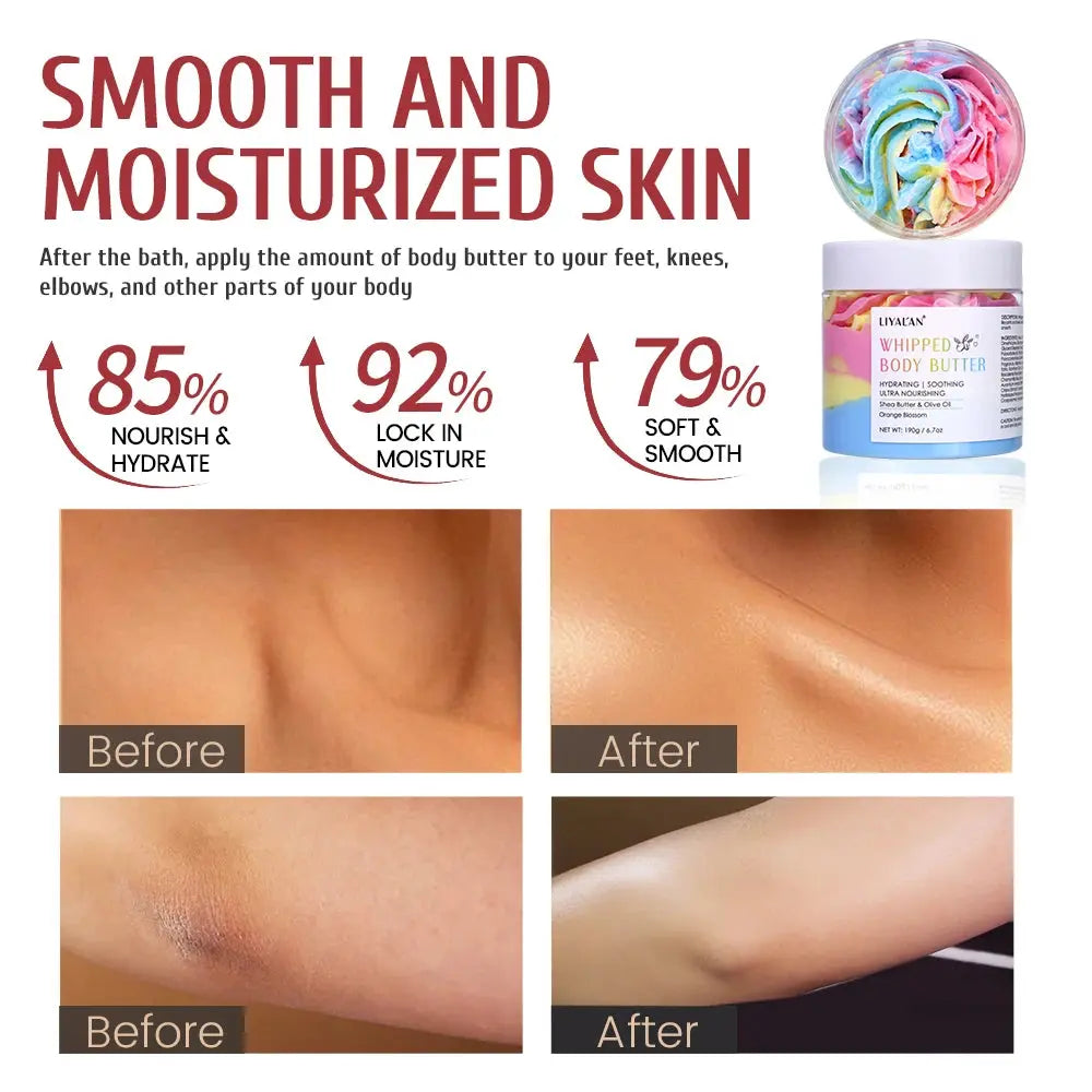 190g Rainbow Whipped Body Butter Skin Brighten Nourishing Hydrating Vegan Shea Butter Olive Oil Moisturizing Smooth Skin Dryness - Femlinza