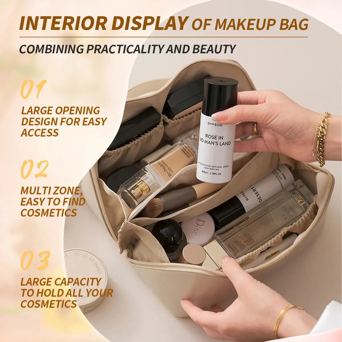 1pc Makeup Organizer Female Toiletry  Bag Make Up Case Storage Pouch Luxury Lady Box, Cosmetic Bag, Organizer Bag For Travel Zip - Femlinza
