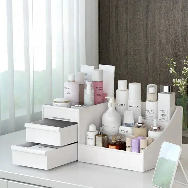 1PC Plastic Drawer Makeup Storage Box Dormitory Finishing Shelf Cosmetics Skin Care Dressing Table Desktop Stationery Box - Femlinza