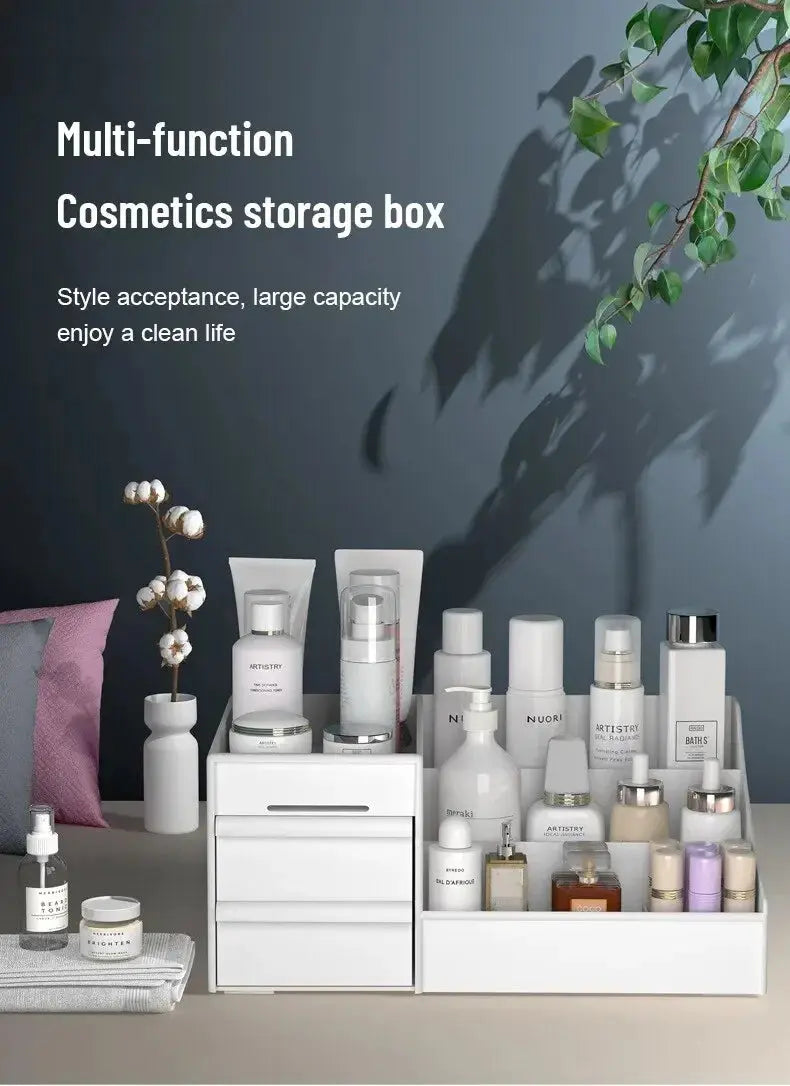 1PC Plastic Drawer Makeup Storage Box Dormitory Finishing Shelf Cosmetics Skin Care Dressing Table Desktop Stationery Box - Femlinza