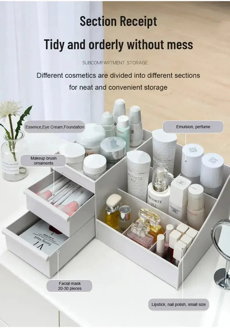 1PC Plastic Drawer Makeup Storage Box Dormitory Finishing Shelf Cosmetics Skin Care Dressing Table Desktop Stationery Box - Femlinza