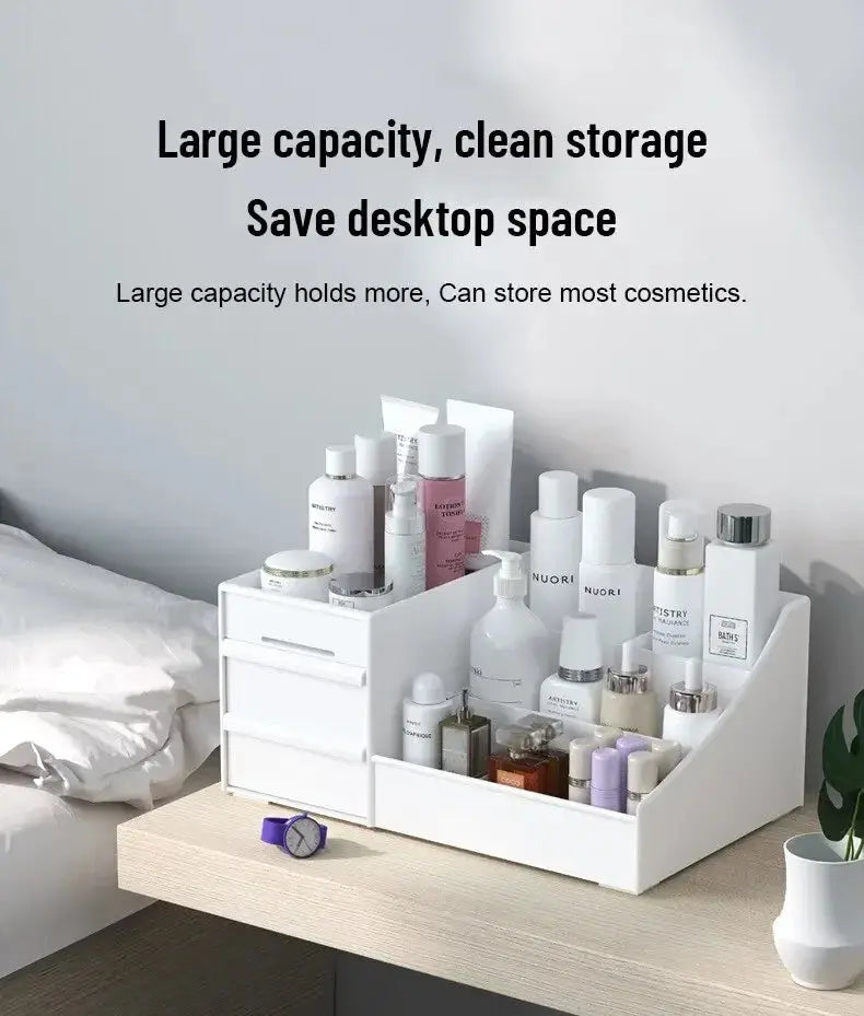 1PC Plastic Drawer Makeup Storage Box Dormitory Finishing Shelf Cosmetics Skin Care Dressing Table Desktop Stationery Box - Femlinza