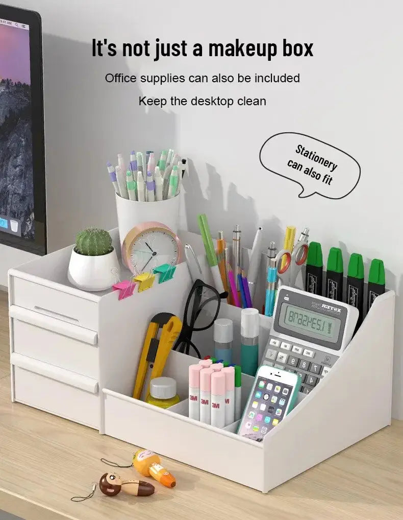 1PC Plastic Drawer Makeup Storage Box Dormitory Finishing Shelf Cosmetics Skin Care Dressing Table Desktop Stationery Box - Femlinza
