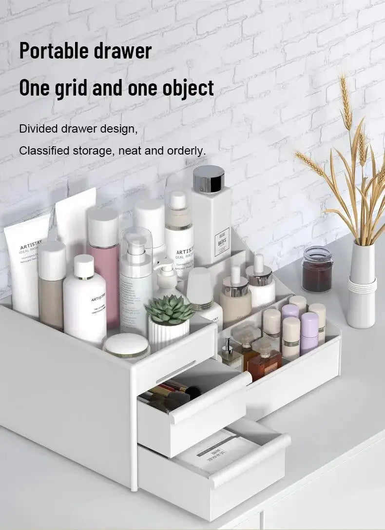 1PC Plastic Drawer Makeup Storage Box Dormitory Finishing Shelf Cosmetics Skin Care Dressing Table Desktop Stationery Box - Femlinza
