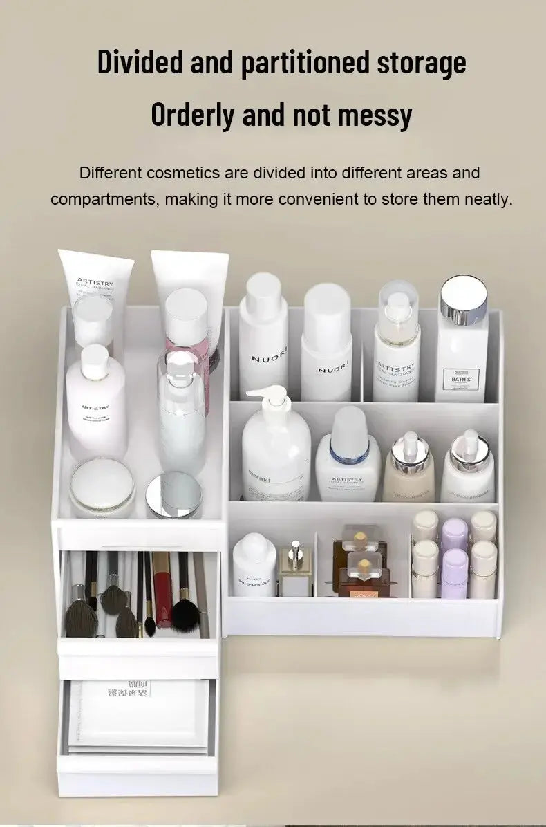 1PC Plastic Drawer Makeup Storage Box Dormitory Finishing Shelf Cosmetics Skin Care Dressing Table Desktop Stationery Box - Femlinza