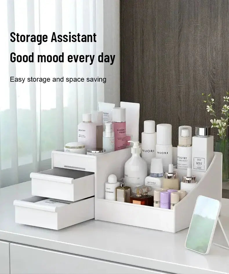 1PC Plastic Drawer Makeup Storage Box Dormitory Finishing Shelf Cosmetics Skin Care Dressing Table Desktop Stationery Box - Femlinza