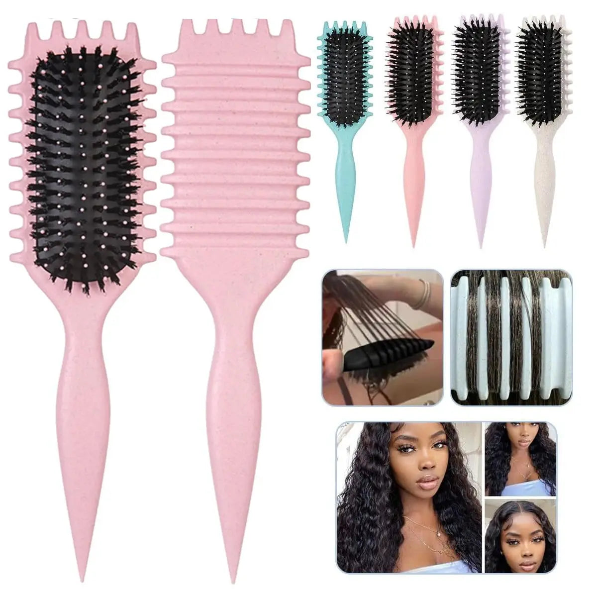 1PC Salon Styling Curly Hair Styling Brush Curl Hair Brush for Combing and Shaping Men's and Women's Curls Reduce Pulling Tools - Femlinza