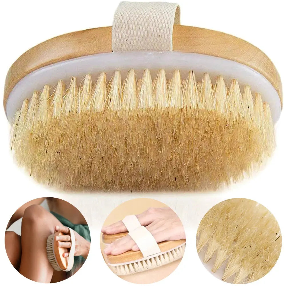 1pcs Exfoliating Wooden Body Massage Shower Brush Natural Bristle Bath Brush Soft SPA Woman Man Skin Care Wet Dry Body Brush - Femlinza