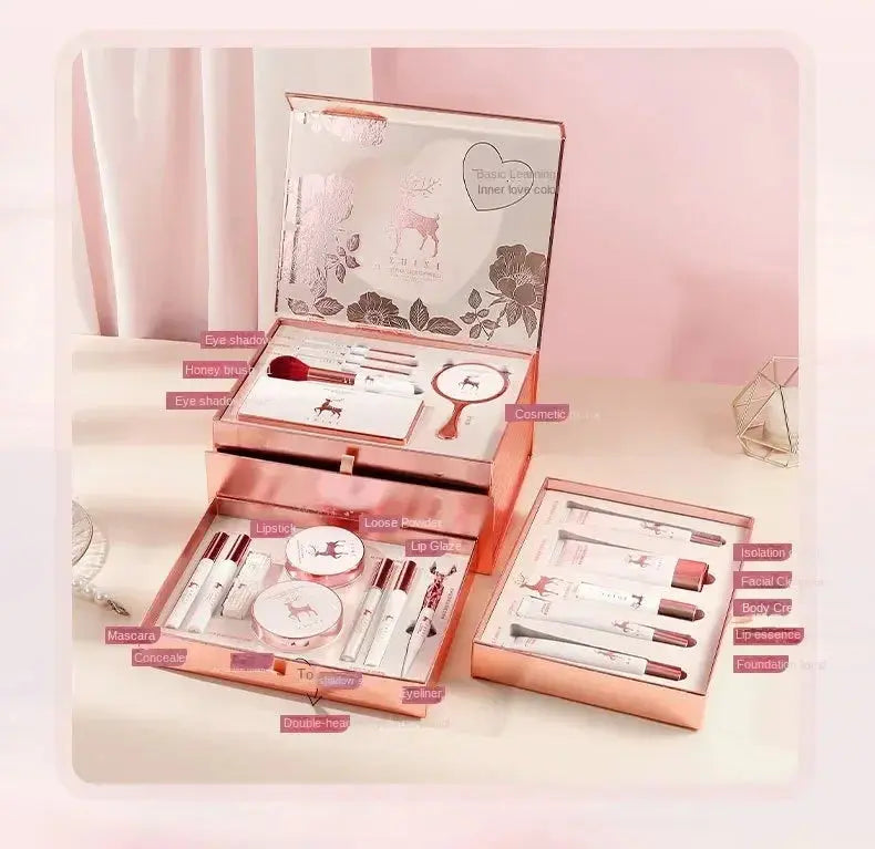 20-Piece Makeup Gift Box – Lipsticks, Eyeshadow & Skincare Set - Femlinza