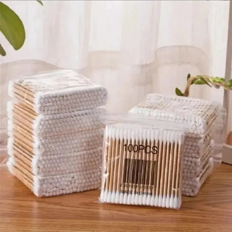 200PCS Wooden Double-Ended Cotton Swabs Make-Up Cleaning Disposable Cotton Swabs Medical Household Hygiene Ear Pulling - Femlinza