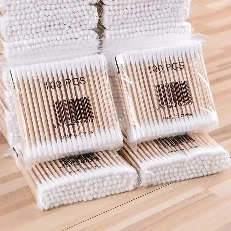 200PCS Wooden Double-Ended Cotton Swabs Make-Up Cleaning Disposable Cotton Swabs Medical Household Hygiene Ear Pulling - Femlinza