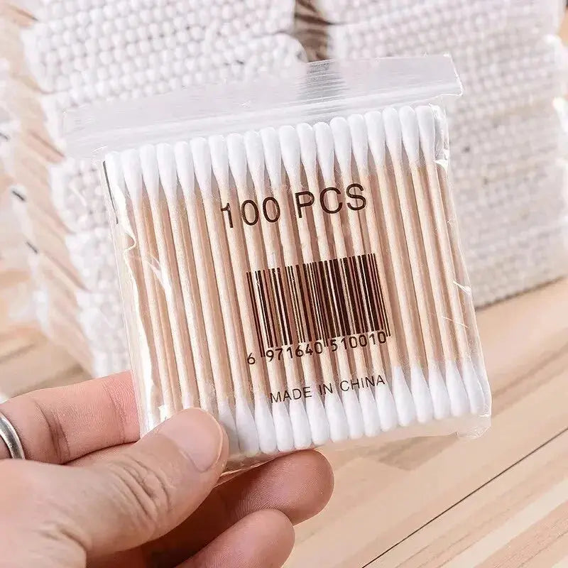 200PCS Wooden Double-Ended Cotton Swabs Make-Up Cleaning Disposable Cotton Swabs Medical Household Hygiene Ear Pulling - Femlinza